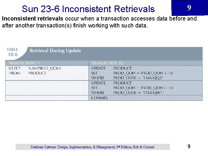 Sun 23 -6 Inconsistent Retrievals 9 Inconsistent retrievals occur when a transaction accesses data Sun 23 -6 Inconsistent Retrievals 9 Inconsistent retrievals occur when a transaction accesses data