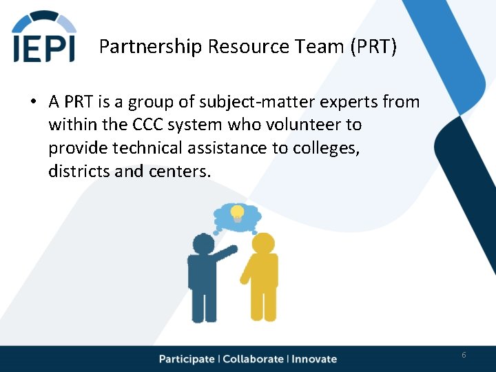 Partnership Resource Team (PRT) • A PRT is a group of subject-matter experts from