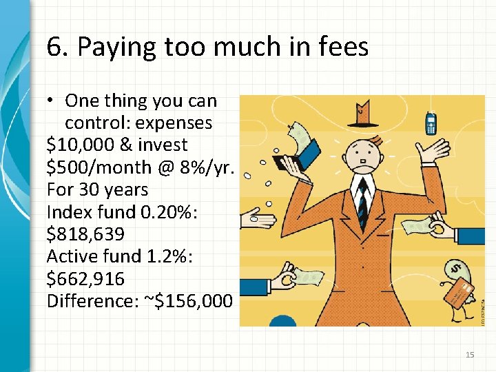 6. Paying too much in fees • One thing you can control: expenses $10,