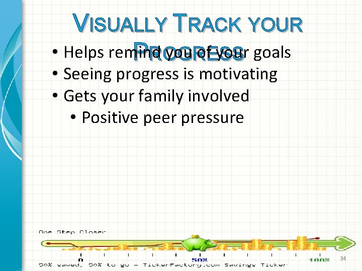 VISUALLY TRACK YOUR • Helps remind you of your goals PROGRESS • Seeing progress