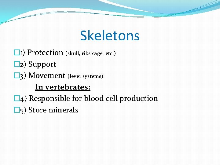 Skeletons � 1) Protection (skull, ribs cage, etc. ) � 2) Support � 3)