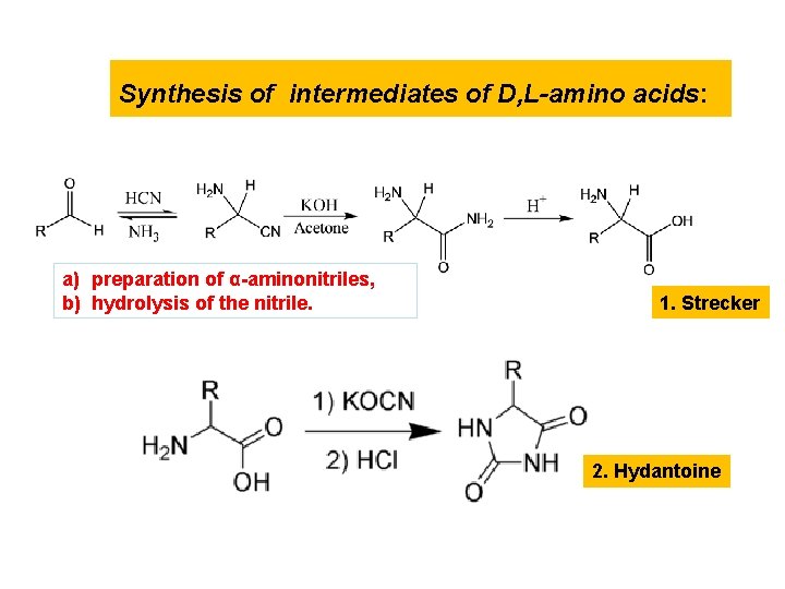 Synthesis of intermediates of D, L-amino acids: a) preparation of α-aminonitriles, b) hydrolysis of