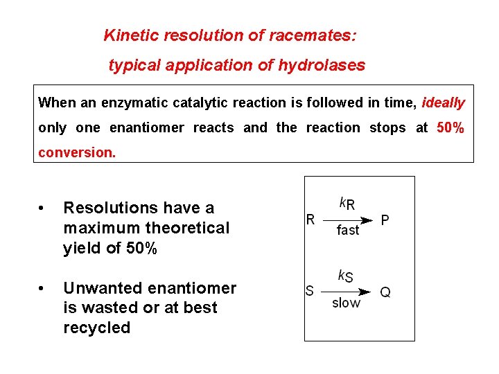 Kinetic resolution of racemates: typical application of hydrolases When an enzymatic catalytic reaction is