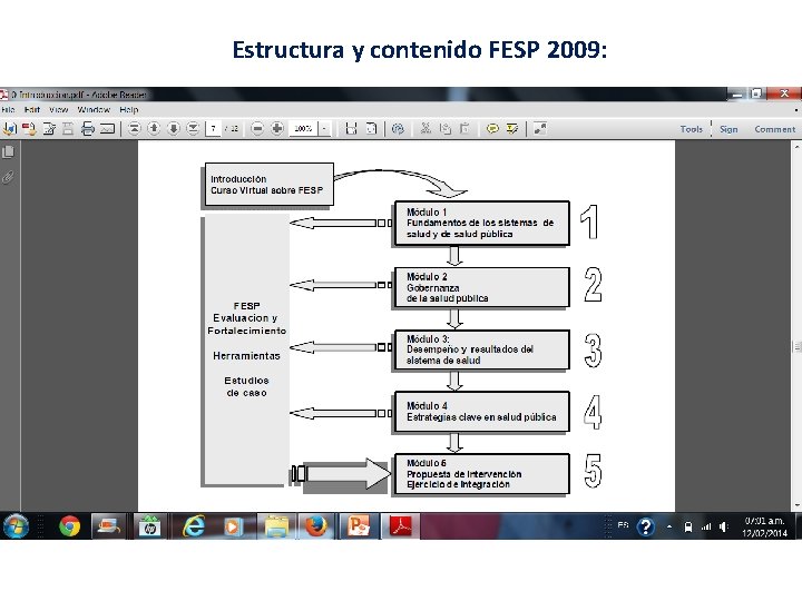 Estructura y contenido FESP 2009: 