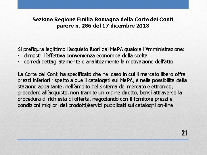 Sezione Regione Emilia Romagna della Corte dei Conti parere n. 286 del 17 dicembre