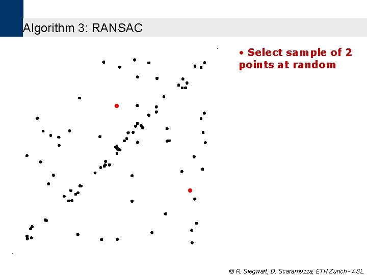 Algorithm 3: RANSAC • Select sample of 2 points at random © R. Siegwart, Algorithm 3: RANSAC • Select sample of 2 points at random © R. Siegwart,