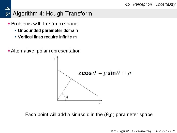 4 b - Perception - Uncertainty 4 b 51 Algorithm 4: Hough-Transform § Problems 4 b - Perception - Uncertainty 4 b 51 Algorithm 4: Hough-Transform § Problems