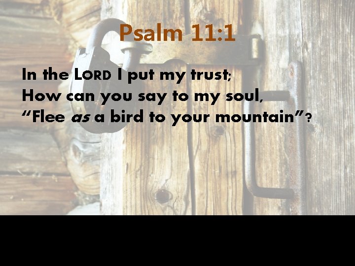 Psalm 11: 1 In the LORD I put my trust; How can you say