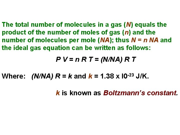 The total number of molecules in a gas (N) equals the product of the