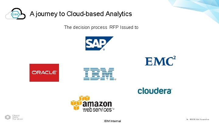 A journey to Cloud-based Analytics The decision process RFP Issued to LOWER RISK OF