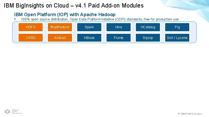 IBM Big. Insights on Cloud – v 4. 1 Paid Add-on Modules IBM Open
