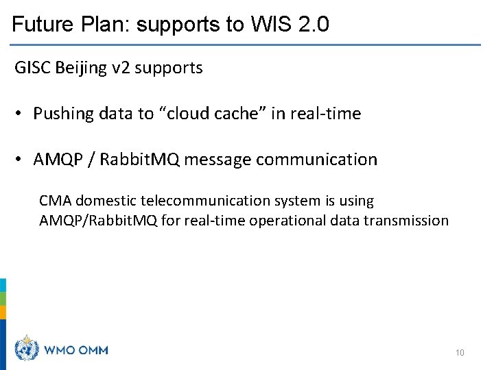 Future Plan: supports to WIS 2. 0 GISC Beijing v 2 supports • Pushing