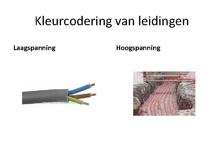 Kleurcodering van leidingen Laagspanning Hoogspanning 