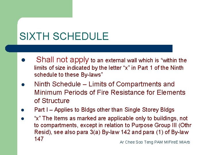 SIXTH SCHEDULE l Shall not apply to an external wall which is “within the