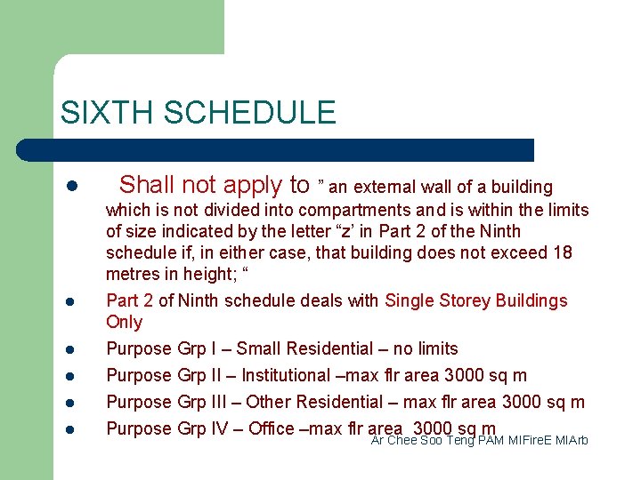 SIXTH SCHEDULE l l l Shall not apply to ” an external wall of