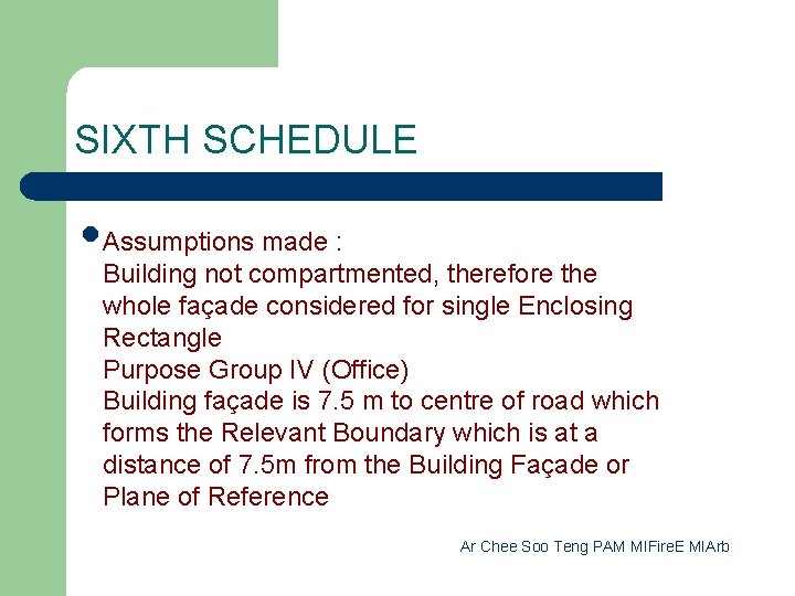 SIXTH SCHEDULE l Assumptions made : Building not compartmented, therefore the whole façade considered