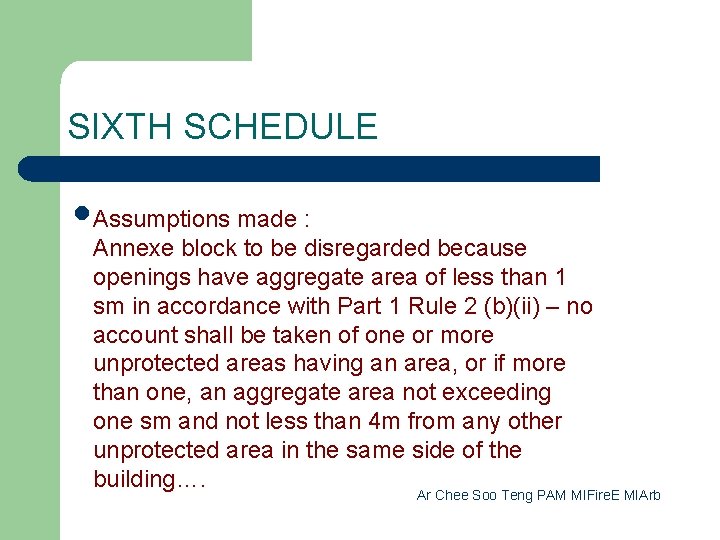SIXTH SCHEDULE l Assumptions made : Annexe block to be disregarded because openings have