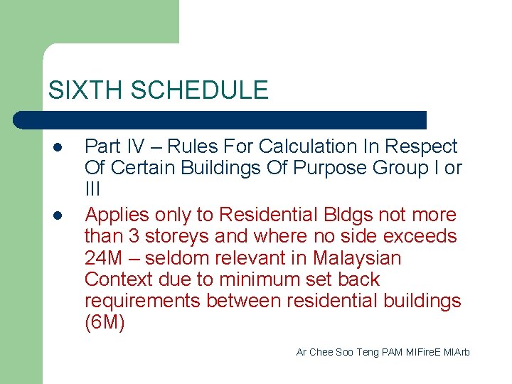 SIXTH SCHEDULE l l Part IV – Rules For Calculation In Respect Of Certain