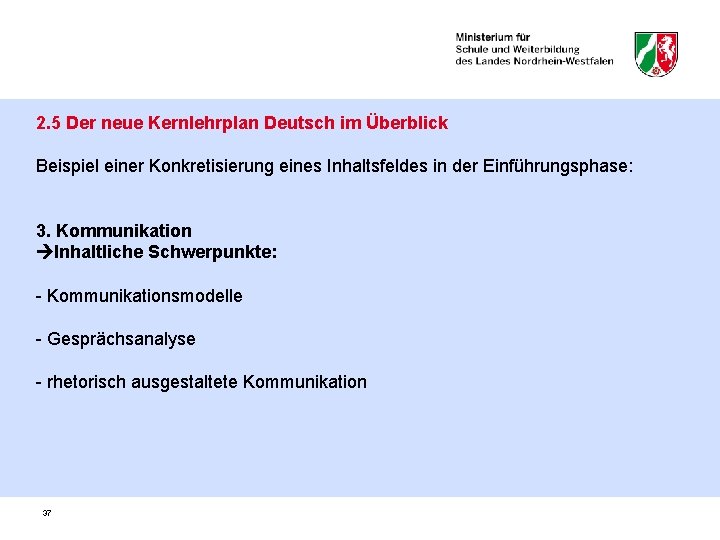 2. 5 Der neue Kernlehrplan Deutsch im Überblick Beispiel einer Konkretisierung eines Inhaltsfeldes in