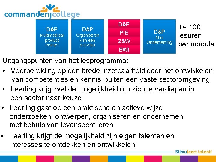 D&P Multimediaal product maken Organiseren van een activiteit D&P PIE Z&W D&P Mini Onderneming