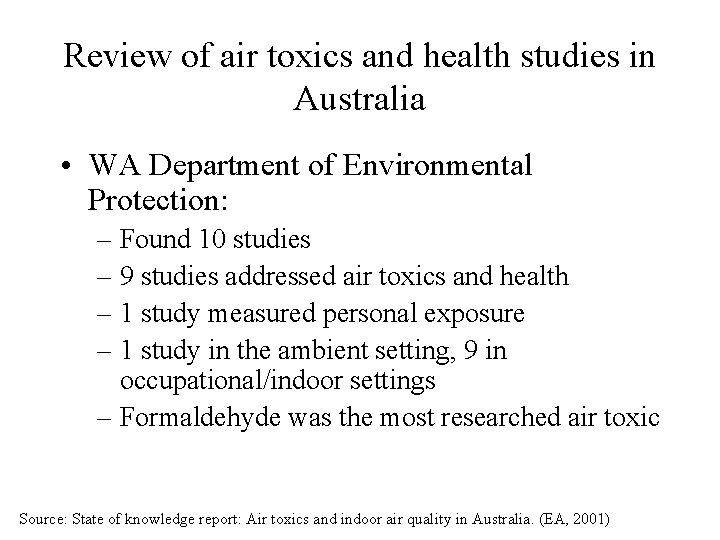 Review of air toxics and health studies in Australia • WA Department of Environmental