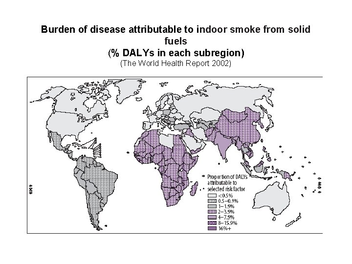 Burden of disease attributable to indoor smoke from solid fuels (% DALYs in each