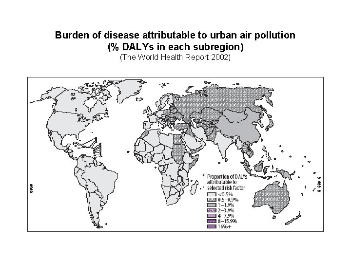Burden of disease attributable to urban air pollution (% DALYs in each subregion) (The
