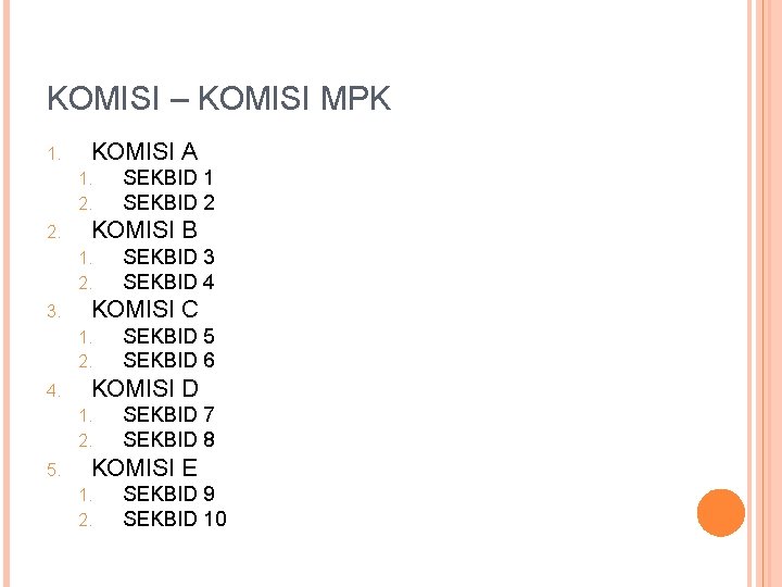 KOMISI – KOMISI MPK 1. KOMISI A 1. 2. KOMISI B 1. 2. 3.