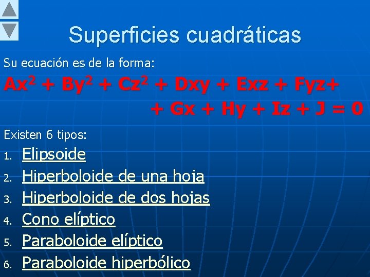 Superficies cuadráticas Su ecuación es de la forma: Ax 2 + By 2 +