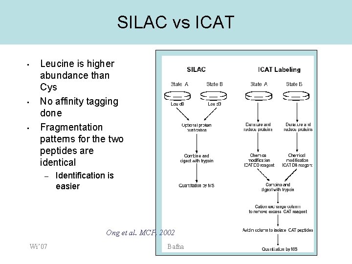 SILAC vs ICAT • • • Leucine is higher abundance than Cys No affinity