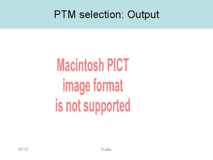 PTM selection: Output Wi’ 07 Bafna 