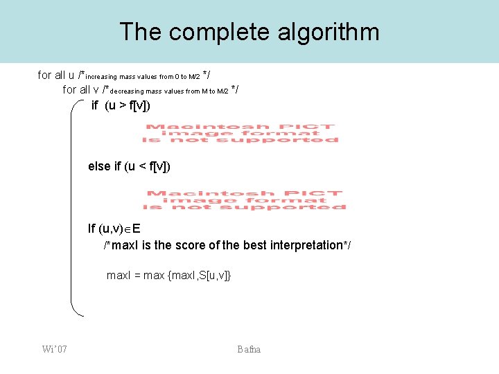 The complete algorithm for all u /*increasing mass values from 0 to M/2 */