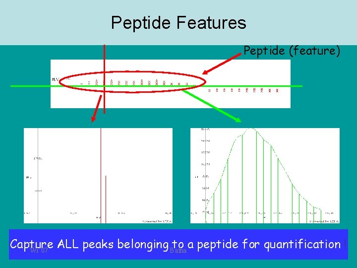 Peptide Features Peptide (feature) Isotope pattern Elution profile Capture ALL peaks belonging Bafna to