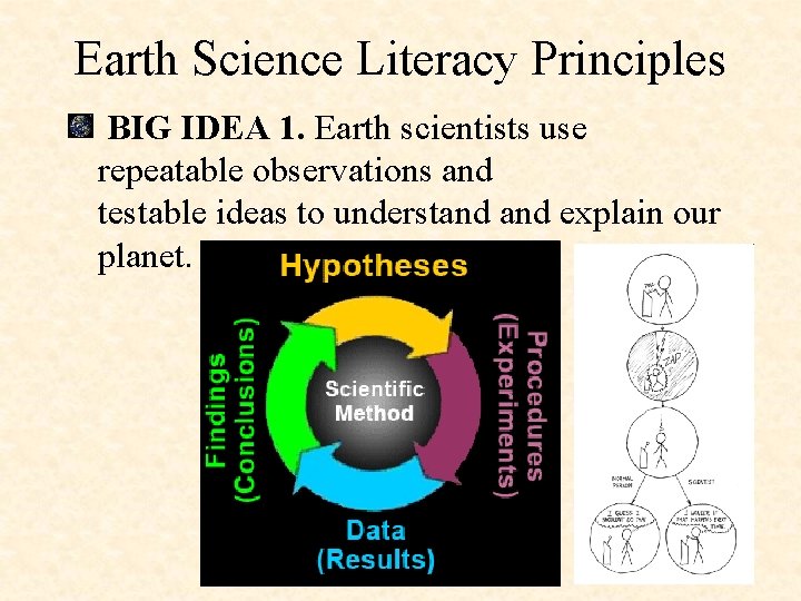 Earth Science Literacy Principles BIG IDEA 1. Earth scientists use repeatable observations and testable