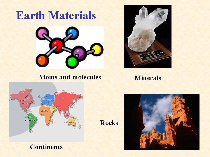 Earth Materials Atoms and molecules Rocks Continents Minerals 