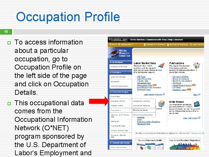 Occupation Profile 10 To access information about a particular occupation, go to Occupation Profile