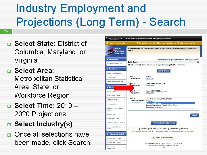 Industry Employment and Projections (Long Term) - Search 15 Select State: District of Columbia,