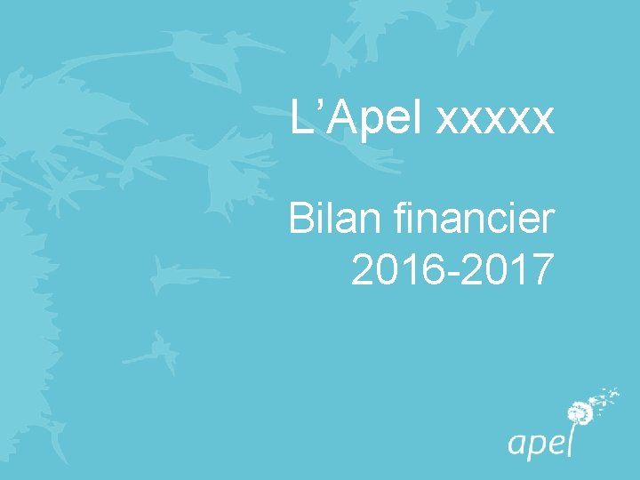 L’Apel xxxxx Bilan financier 2016 -2017 