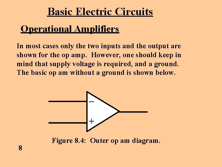 Basic Electric Circuits Operational Amplifiers In most cases only the two inputs and the