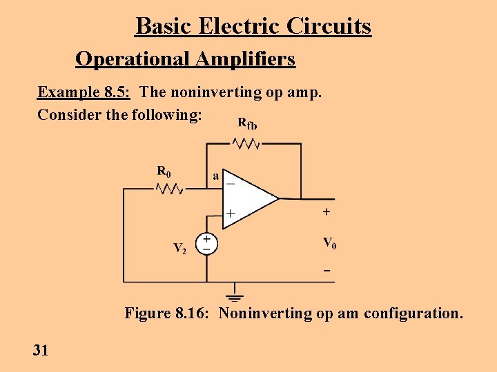 Basic Electric Circuits Operational Amplifiers Example 8. 5: The noninverting op amp. Consider the