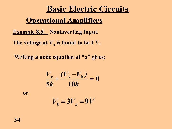 Basic Electric Circuits Operational Amplifiers Example 8. 6: Noninverting Input. The voltage at Vx