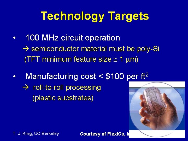 Technology Targets • 100 MHz circuit operation semiconductor material must be poly-Si (TFT minimum