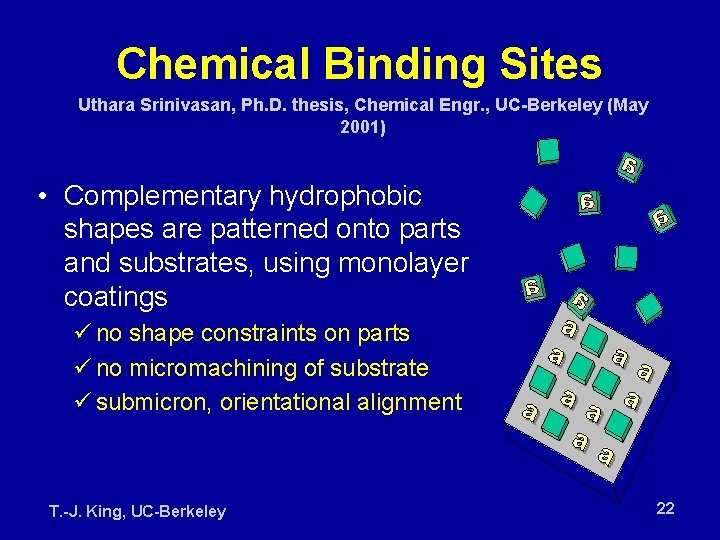 Chemical Binding Sites Uthara Srinivasan, Ph. D. thesis, Chemical Engr. , UC-Berkeley (May 2001)