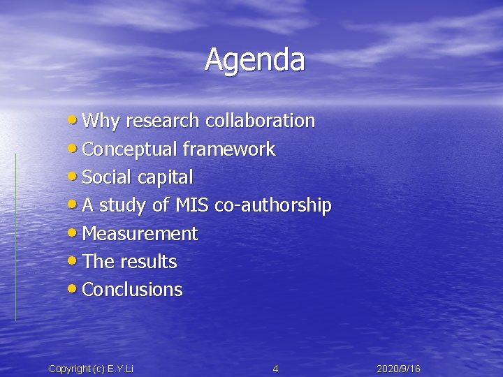 Agenda • Why research collaboration • Conceptual framework • Social capital • A study