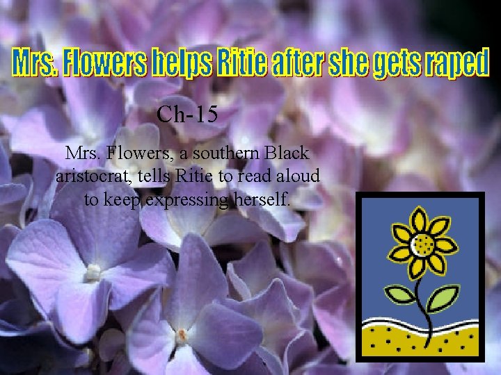 Mrs. flowers ch-15 Ch-15 Mrs. Flowers, a southern Black aristocrat, tells Ritie to read