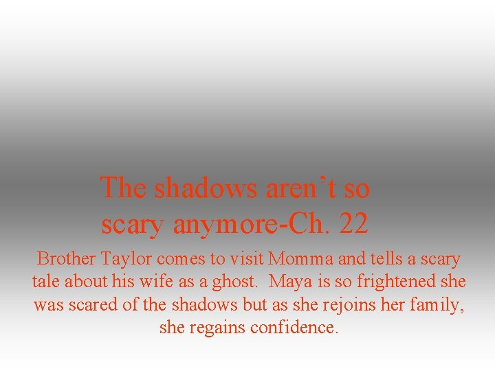 The shadows aren’t so scary anymore-Ch. 22 Brother Taylor comes to visit Momma and