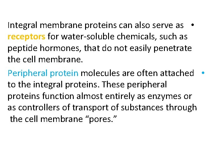 Integral membrane proteins can also serve as • receptors for water-soluble chemicals, such as