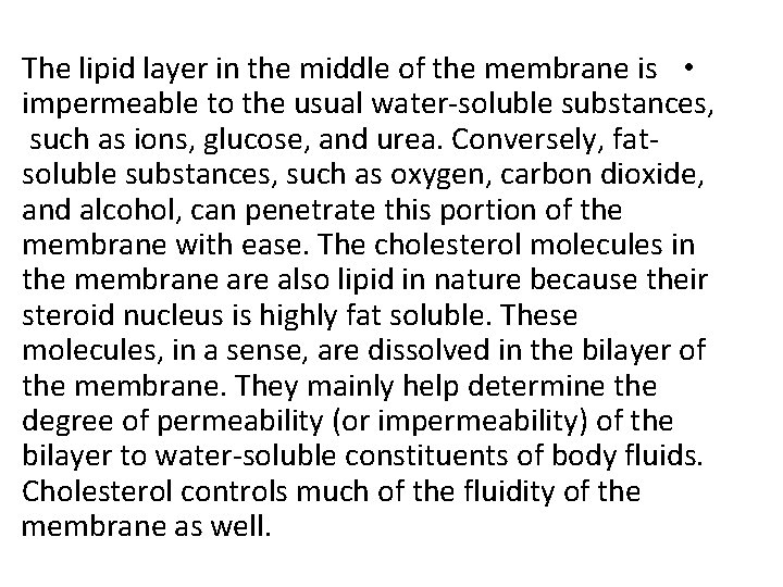 The lipid layer in the middle of the membrane is • impermeable to the