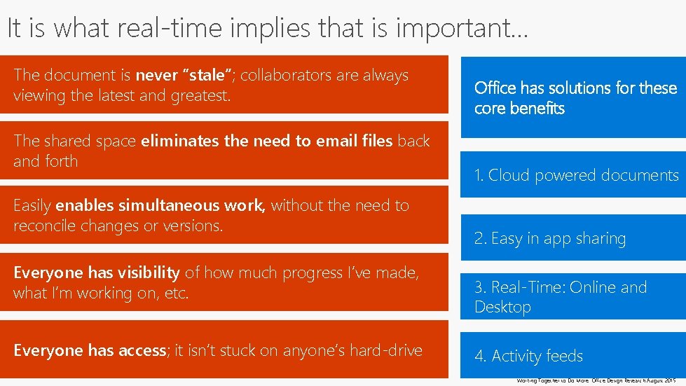 It is what real-time implies that is important… The document is never “stale”; collaborators
