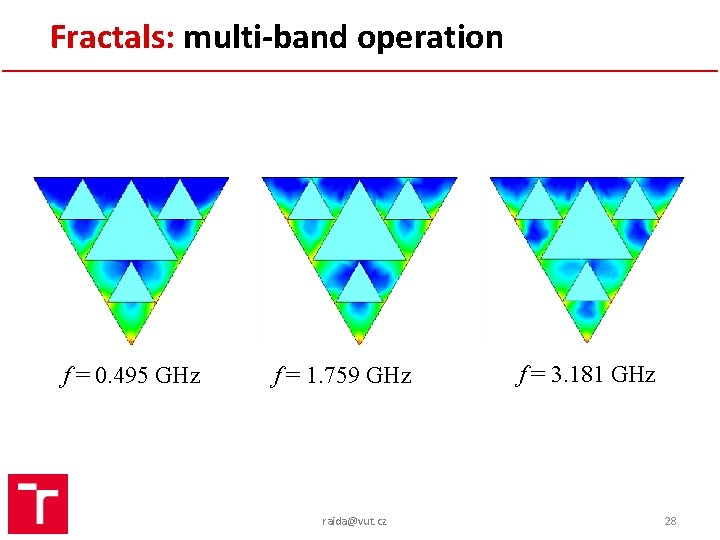Fractals: multi-band operation f = 0. 495 GHz f = 1. 759 GHz raida@vut.